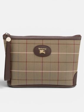 Burberry Pouch Vintage Check Wristlet Clutch Canvas and Leather Burberrys
